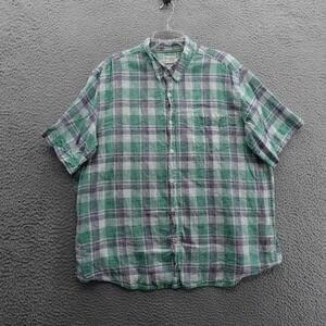 Weatherproof Vintage Washable Linen Button Down Shirt‎ XXL Green Blue Plaid Mens